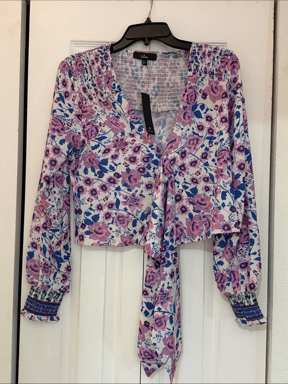 Lulu's Lavender & Blue Floral Tie-Front Blouse